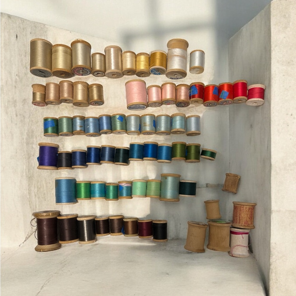65 Wooden Spools of Thread